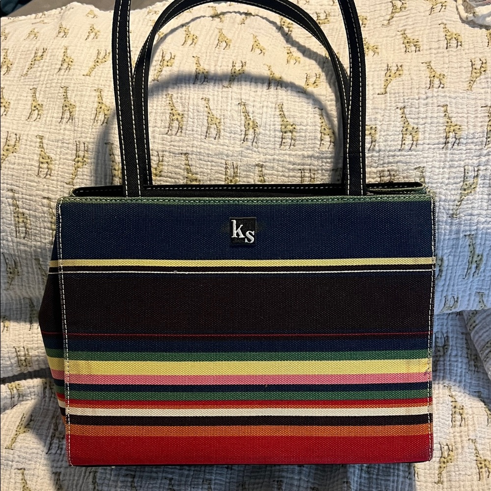 Kate Spade vintage Multicolor Striped Women's Bag canvas black white stitching